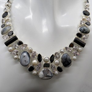 Collar joyería en plata merlinita y varias piedras semipreciosas