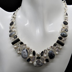 Collar joyería en plata merlinita y varias piedras semipreciosas