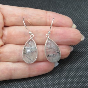 Pendientes cuarzo turmalinado y plata