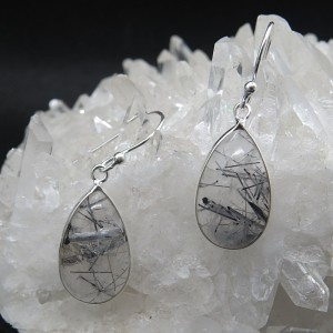 Pendientes cuarzo turmalinado y plata