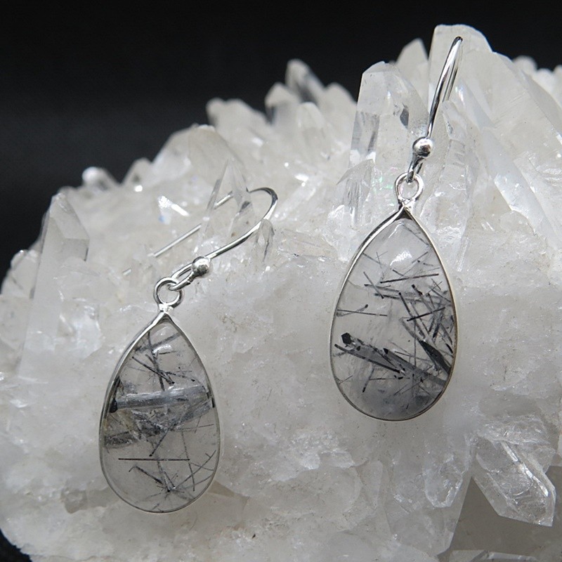 Pendientes cuarzo turmalinado y plata