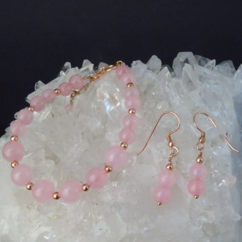 Conjunto cuarzo rosa y oro rosa Conjunto cuarzo rosa y oro rosa