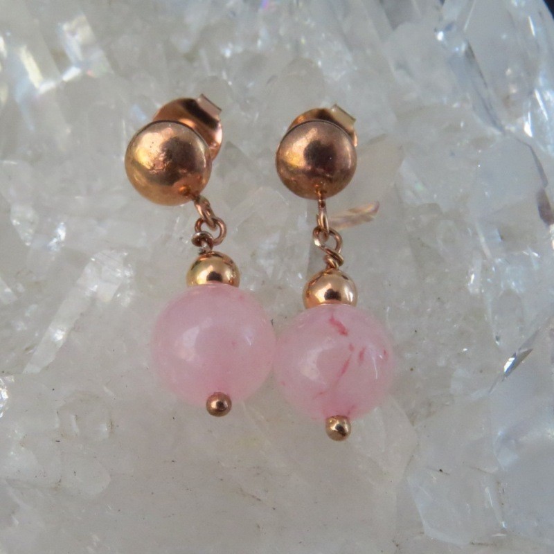 Pendientes cuarzo rosa y oro rosa Pendientes cuarzo rosa y oro rosa