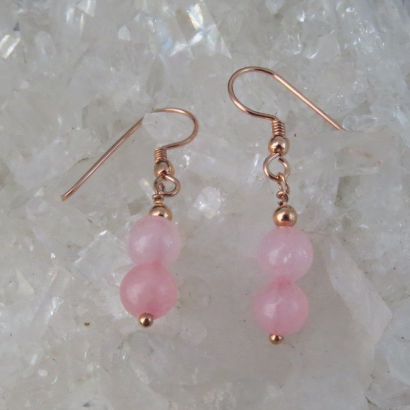 Pendientes cuarzo rosa y oro rosa Pendientes cuarzo rosa y oro rosa