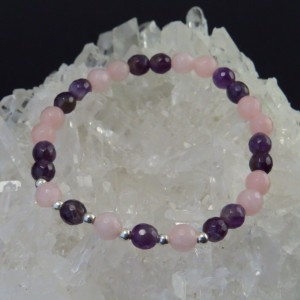 Pulsera amatista, cuarzo rosa y plata