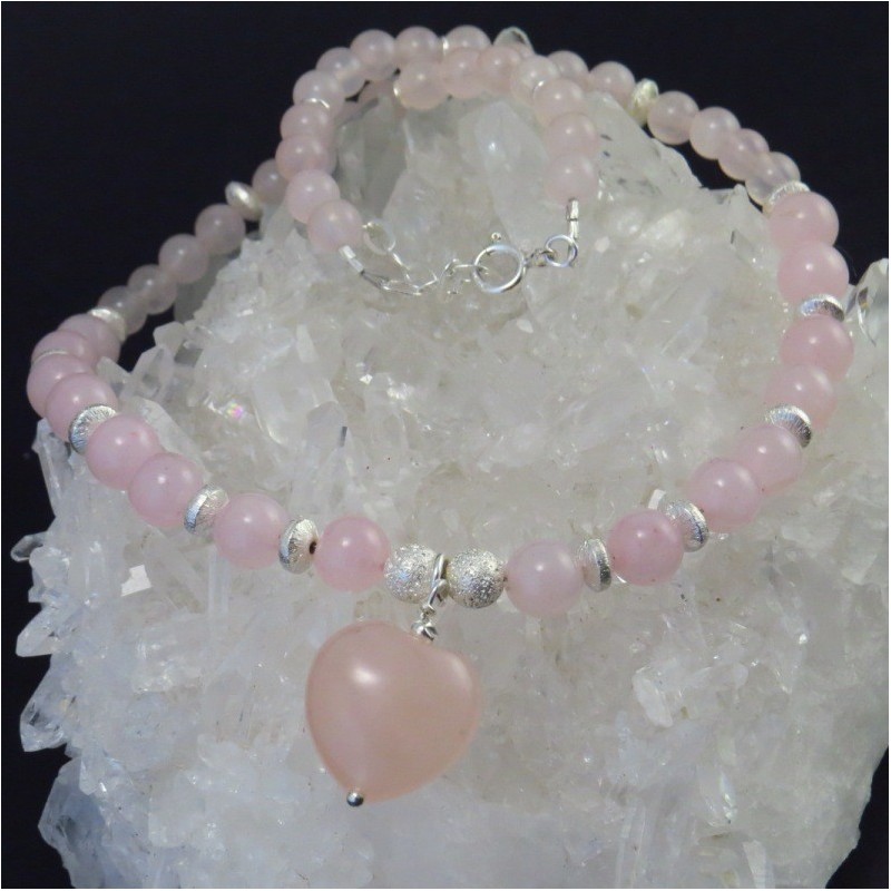 Collar cuarzo rosa y plata - La Tienda de los Minerales Collar cuarzo rosa y plata - La Tienda de los Minerales