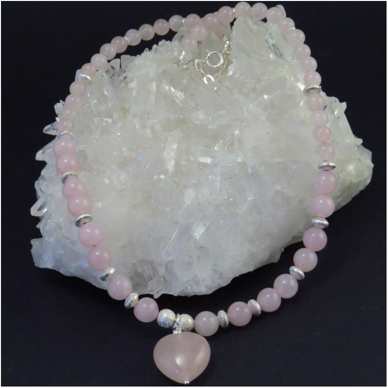Collar cuarzo rosa y plata - La Tienda de los Minerales Collar cuarzo rosa y plata - La Tienda de los Minerales