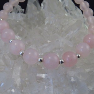 Pulsera cuarzo rosa y plata