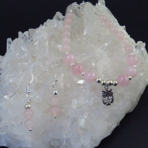 Conjunto cuarzo rosa y plata