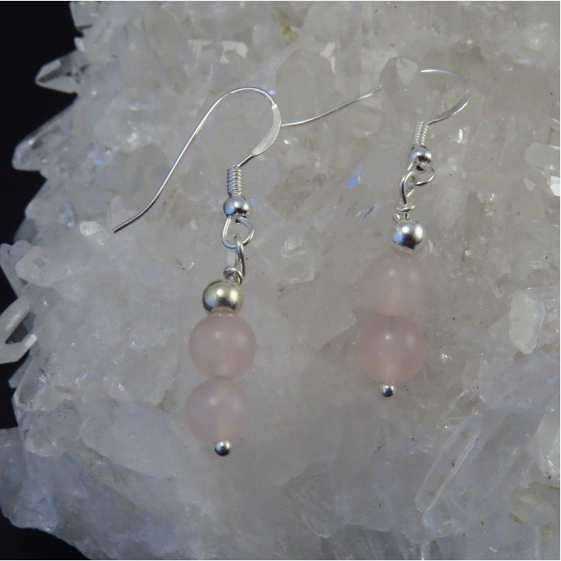 Pendientes cuarzo rosa y plata Pendientes cuarzo rosa y plata