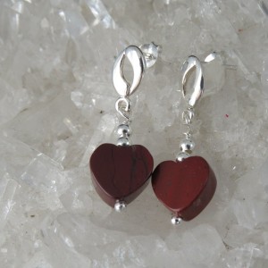 Pendientes corazones jaspe rojo y plata