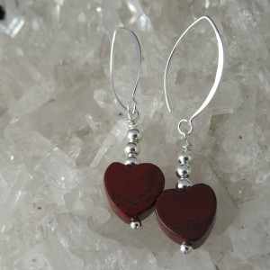 Pendientes corazones jaspe rojo y plata