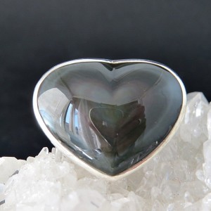 Anillo obsidiana arco iris y plata