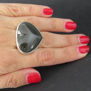 Anillo obsidiana arco iris y plata