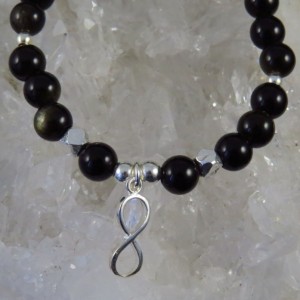 Pulsera obsidiana dorada y plata