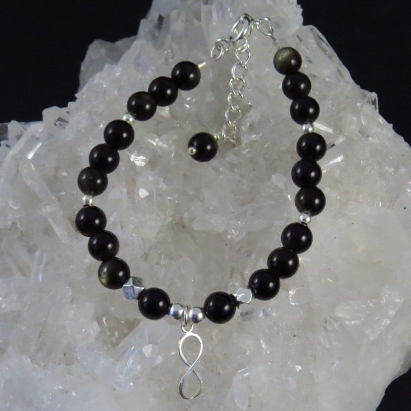 Pulsera obsidiana dorada y plata Pulsera obsidiana dorada y plata