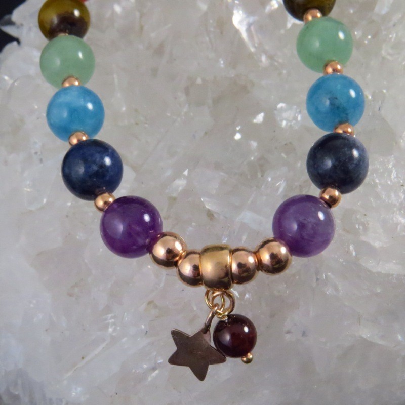 Pulsera siete chakras y oro rosa - La Tienda de los Minerales Pulsera siete chakras y oro rosa - La Tienda de los Minerales