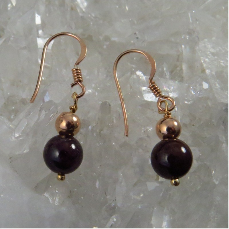 Pendientes oro rosa y granate - La Tienda de los Minerales Pendientes oro rosa y granate - La Tienda de los Minerales