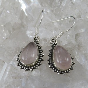 Pendientes cuarzo rosa y plata