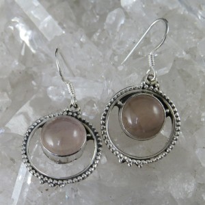 Pendientes cuarzo rosa y plata