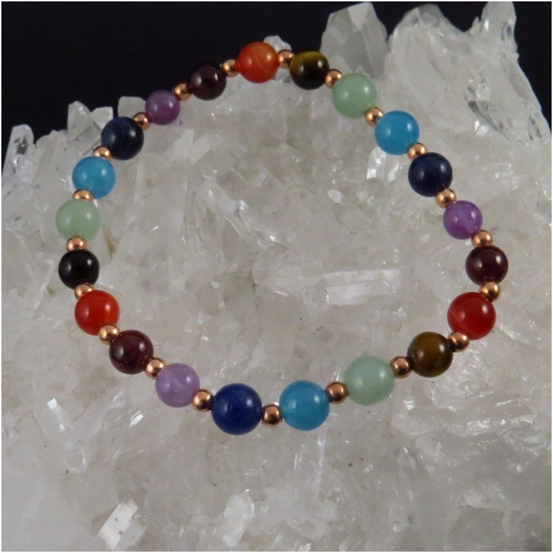 Pulsera siete chakras y oro rosa - La Tienda de los Minerales Pulsera siete chakras y oro rosa - La Tienda de los Minerales