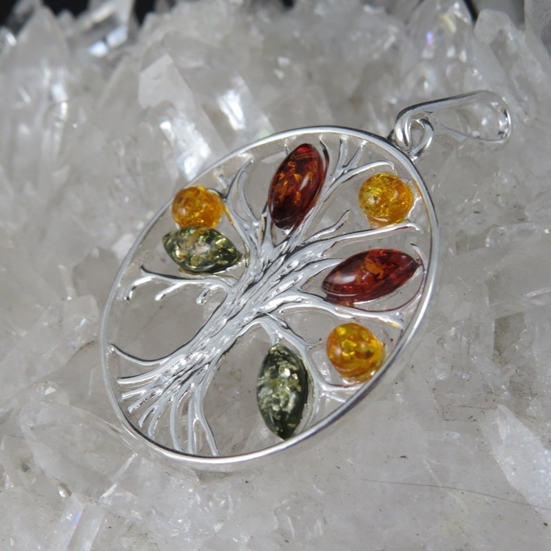 Colgante árbol de la vida ámbar y plata Colgante árbol de la vida ámbar y plata