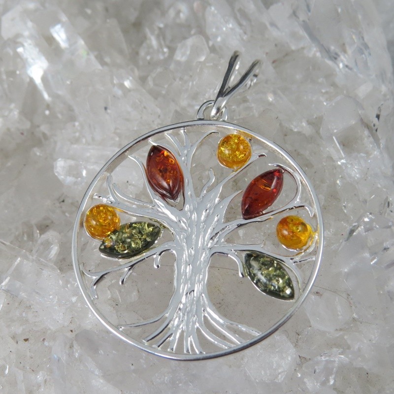 Colgante árbol de la vida ámbar y plata Colgante árbol de la vida ámbar y plata