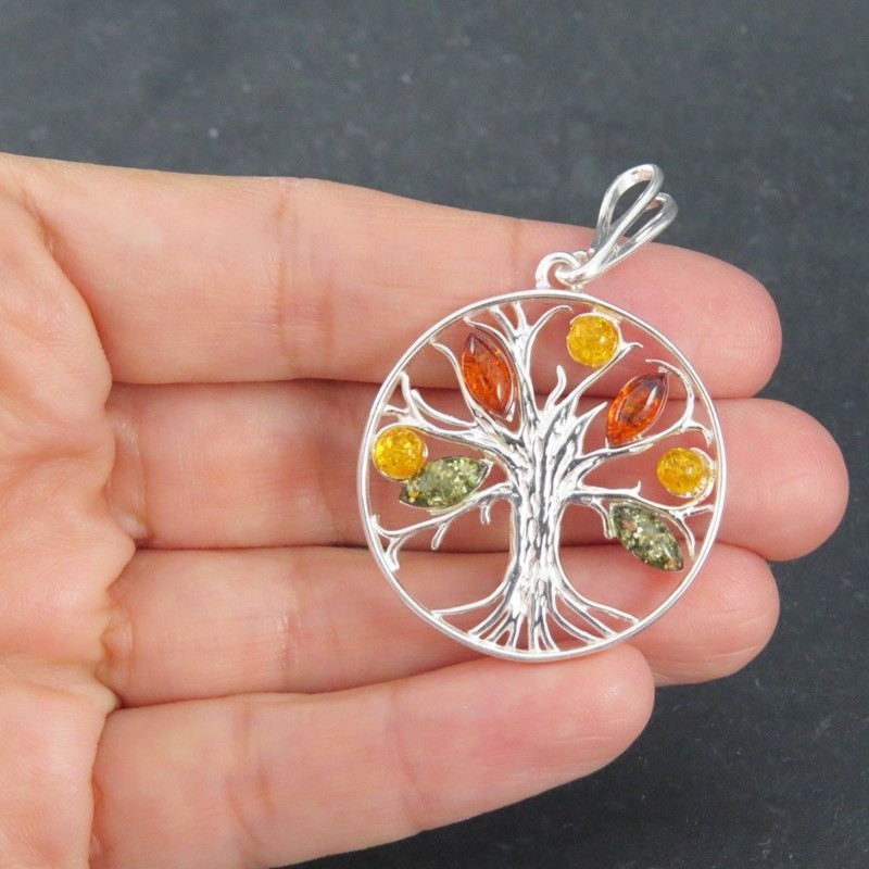 Colgante árbol de la vida ámbar y plata Colgante árbol de la vida ámbar y plata