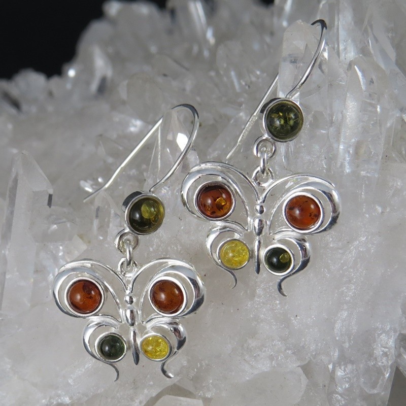 Pendientes mariposa ámbar y plata Pendientes mariposa ámbar y plata